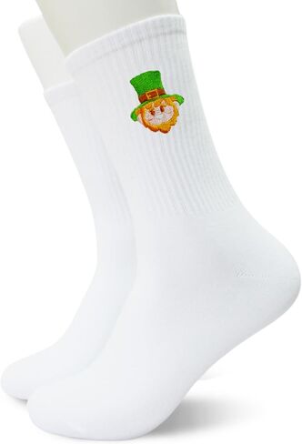 St Patricks Day Embroidered Crew Socks, Lucky Shamrock Irish Holiday Socks for Women Men, Festive Socks in Saudi Arabia