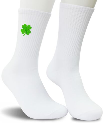 St Patricks Day Embroidered Crew Socks, Lucky Shamrock Irish Holiday Socks for Women Men, Festive Socks in Saudi Arabia
