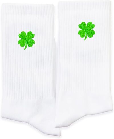 St Patricks Day Embroidered Crew Socks, Lucky Shamrock Irish Holiday Socks for Women Men, Festive Socks in Saudi Arabia