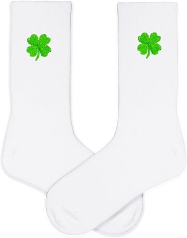 St Patricks Day Embroidered Crew Socks, Lucky Shamrock Irish Holiday Socks for Women Men, Festive Socks in Saudi Arabia
