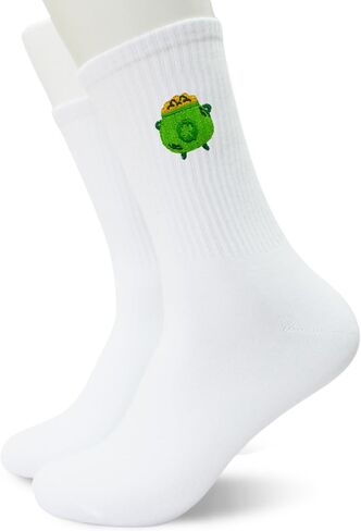 St Patricks Day Embroidered Crew Socks, Lucky Shamrock Irish Holiday Socks for Women Men, Festive Socks in Saudi Arabia