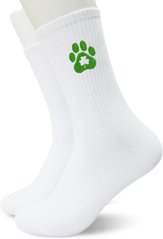 St Patricks Day Embroidered Crew Socks, Lucky Shamrock Irish Holiday Socks for Women Men, Festive Socks in Saudi Arabia