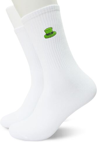 St Patricks Day Embroidered Crew Socks, Lucky Shamrock Irish Holiday Socks for Women Men, Festive Socks in Saudi Arabia