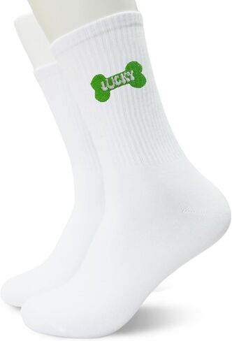 St Patricks Day Embroidered Crew Socks, Lucky Shamrock Irish Holiday Socks for Women Men, Festive Socks in Saudi Arabia