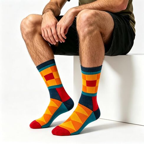 Mens Funky Colorful Dress Socks – 5 Pairs Combed Cotton Crew Socks with Bold Geometric Patterns, Novelty Adult Dress Socks for Men in Saudi Arabia