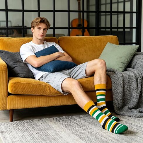 Mens Funky Colorful Dress Socks – 5 Pairs Combed Cotton Crew Socks with Bold Geometric Patterns, Novelty Adult Dress Socks for Men in Saudi Arabia