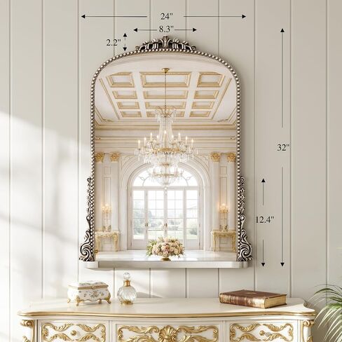 24x32 inch Vintage Silver Arched Bathroom Mirror - French Antique Mirror - Traditional Decorative Wall Mounted Arched Mirrors for Entryway/Fireplace/Bathroom/Hallway - Home Decor for Fashion in Saudi Arabia