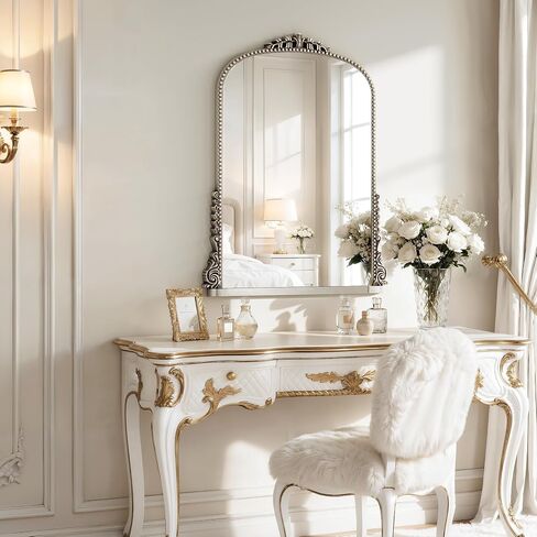 24x32 inch Vintage Silver Arched Bathroom Mirror - French Antique Mirror - Traditional Decorative Wall Mounted Arched Mirrors for Entryway/Fireplace/Bathroom/Hallway - Home Decor for Fashion in Saudi Arabia