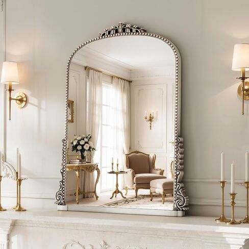 24x32 inch Vintage Silver Arched Bathroom Mirror - French Antique Mirror - Traditional Decorative Wall Mounted Arched Mirrors for Entryway/Fireplace/Bathroom/Hallway - Home Decor for Fashion in Saudi Arabia