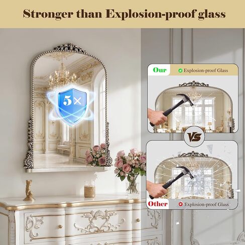 24x32 inch Vintage Silver Arched Bathroom Mirror - French Antique Mirror - Traditional Decorative Wall Mounted Arched Mirrors for Entryway/Fireplace/Bathroom/Hallway - Home Decor for Fashion in Saudi Arabia