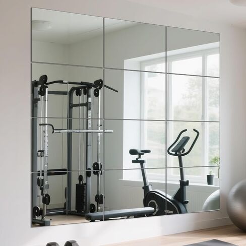 Full Length Wall Mirror Tiles, HD Glass Gym Mirror, Set of 12Pcs 12″×16″ Wall Mounted Mirrors for Home Gym, Dance Yoga Studio, Bedroom, Door in Saudi Arabia