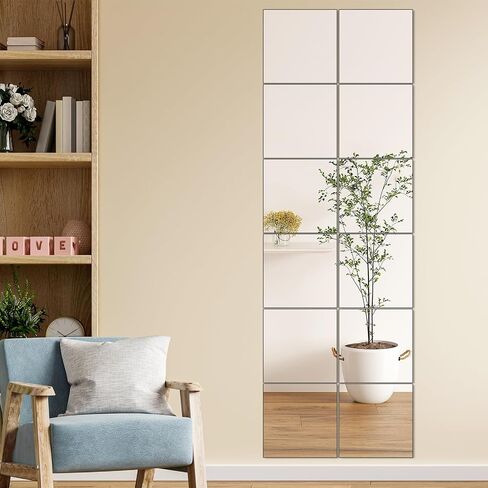 Full Length Wall Mirror Tiles, HD Glass Gym Mirror, Set of 12Pcs 12″×16″ Wall Mounted Mirrors for Home Gym, Dance Yoga Studio, Bedroom, Door in Saudi Arabia