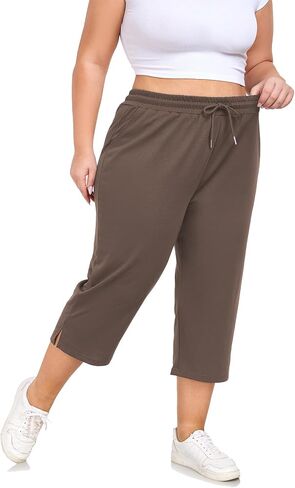 ForHailey Women's Capri Pants Plus Size Casual Sport Activewear Drawstring Comfy Lounge Sweatpants Loose Fit with Pockets Brown 4X-Large in Kuwait