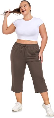 ForHailey Women's Capri Pants Plus Size Casual Sport Activewear Drawstring Comfy Lounge Sweatpants Loose Fit with Pockets Brown 4X-Large in Kuwait