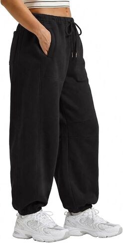 Waitfairy Barrel Sweatpants Women Baggy - Elastic Waist Cotton Barrel Leg Pants Women Cuffed Relaxed Wide Leg Joggers for Gym in Saudi Arabia