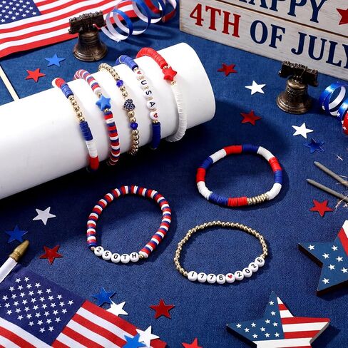 Gerrii 4th of July Clay Bracelet Patriotic Jewelry for Women Red White Blue Bracelet with Vinyl Disc for 250th Accessory in Kuwait