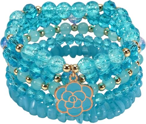 LOTSOF Boho Flower Beaded Bracelet Set for Women - Multilayer Crystal & Flower Charm Stackable Bracelets, Fashion Jewelry Gift for Her in Saudi Arabia