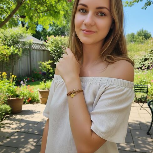 Leporem Duo Knot String Bracelet 18K Gold Plated Disc Charm Artisan Handwear for Everyday Casual Outfits in Kuwait