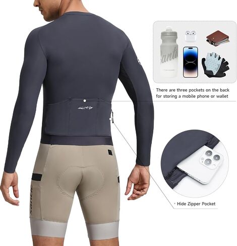 قميص رجالي لركوب الدراجات من Santic بأكمام طويلة وسحاب كامل لركوب الدراجات لربيع وصيف MTB/دراجة الطريق مع جيوب in Kuwait