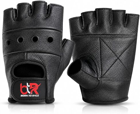 Premium Cowhide Leather Driving Gloves | Fingerless Motorcycle Gloves for Men and Women | Open Knuckle Design | Ideal for Cycling, Weight Lifting, and Outdoor Sports in Saudi Arabia