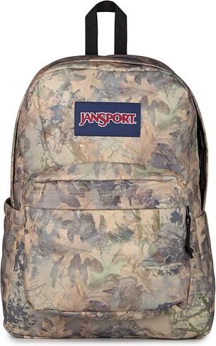 حقيبة ظهر JanSport SuperBreak Plus مع حقيبة كمبيوتر محمول مبطنة مقاس 15 بوصة وجيب مدمج للزجاجات - حقيبة نهارية واسعة ومتينة للعمل والسفر، Bogcore Camo Brown/Lt Brn/Dk Green in Kuwait