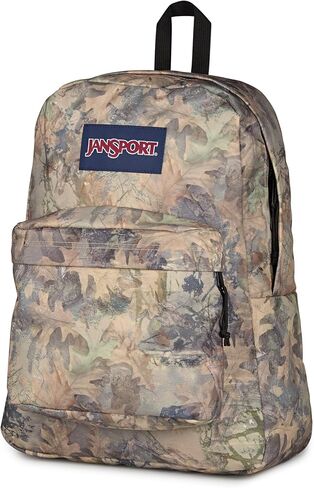 حقيبة ظهر JanSport SuperBreak Plus مع حقيبة كمبيوتر محمول مبطنة مقاس 15 بوصة وجيب مدمج للزجاجات - حقيبة نهارية واسعة ومتينة للعمل والسفر، Bogcore Camo Brown/Lt Brn/Dk Green in Kuwait