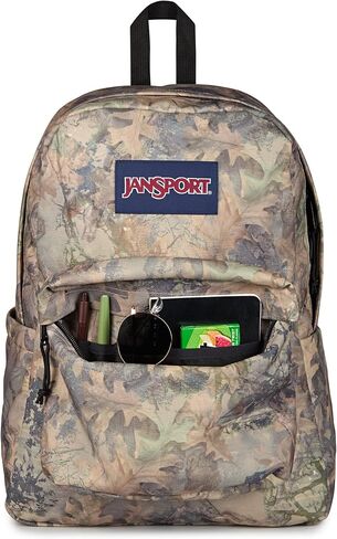 حقيبة ظهر JanSport SuperBreak Plus مع حقيبة كمبيوتر محمول مبطنة مقاس 15 بوصة وجيب مدمج للزجاجات - حقيبة نهارية واسعة ومتينة للعمل والسفر، Bogcore Camo Brown/Lt Brn/Dk Green in Kuwait