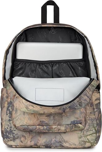 حقيبة ظهر JanSport SuperBreak Plus مع حقيبة كمبيوتر محمول مبطنة مقاس 15 بوصة وجيب مدمج للزجاجات - حقيبة نهارية واسعة ومتينة للعمل والسفر، Bogcore Camo Brown/Lt Brn/Dk Green in Kuwait