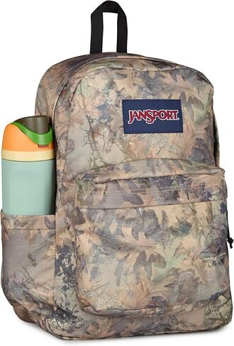 حقيبة ظهر JanSport SuperBreak Plus مع حقيبة كمبيوتر محمول مبطنة مقاس 15 بوصة وجيب مدمج للزجاجات - حقيبة نهارية واسعة ومتينة للعمل والسفر، Bogcore Camo Brown/Lt Brn/Dk Green in Kuwait