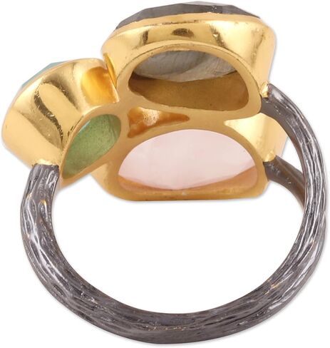 NOVICA Artisan Handmade Multistone Cocktail Ring 18k Goldplated .925 Sterling Silver Chalcedony Labradorite Quartz India Gemstone Birthstone 'Sparkling Blossoms in Gold' in Kuwait