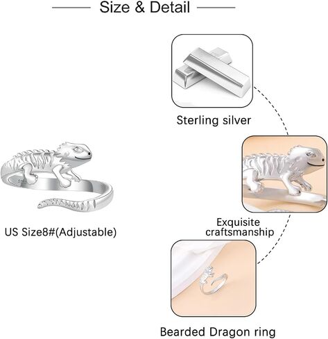 Bearded Dragon Ring for Women: 925 Sterling Silver Cute Beard Dragon Ring Hypoallergenic Lizard Rings Reptile Animal Jewelry Gifts for Daughter Lovers in Saudi Arabia
