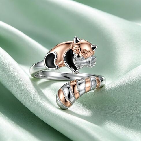 Red Panda Ring 18K Rose Gold Plated Cute Adjustable Red Panda Ring Unique Animal Gift for Women in Saudi Arabia
