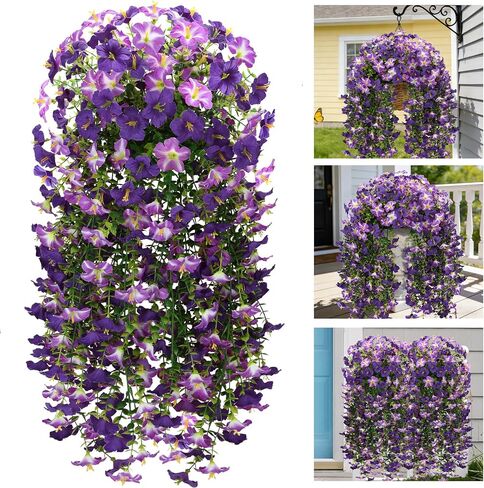 2 Pcs Artificial Hanging Flowers for Outdoors, UV Resistant Fake Hanging Flowers for Spring Outdoor Decor, Faux Hanging Flowers for Garden Front Porch Patio Window Decor, Silk Flowers for Home Decor in Saudi Arabia