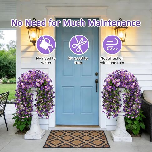 2 Pcs Artificial Hanging Flowers for Outdoors, UV Resistant Fake Hanging Flowers for Spring Outdoor Decor, Faux Hanging Flowers for Garden Front Porch Patio Window Decor, Silk Flowers for Home Decor in Saudi Arabia