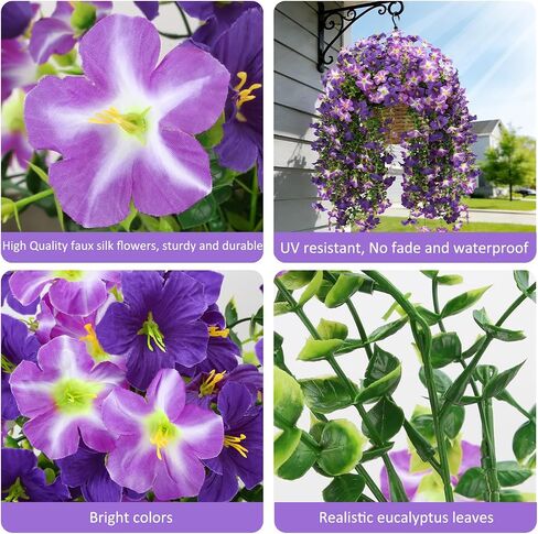 2 Pcs Artificial Hanging Flowers for Outdoors, UV Resistant Fake Hanging Flowers for Spring Outdoor Decor, Faux Hanging Flowers for Garden Front Porch Patio Window Decor, Silk Flowers for Home Decor in Saudi Arabia