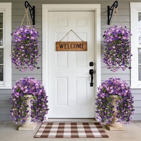 2 Pcs Artificial Hanging Flowers for Outdoors, UV Resistant Fake Hanging Flowers for Spring Outdoor Decor, Faux Hanging Flowers for Garden Front Porch Patio Window Decor, Silk Flowers for Home Decor in Saudi Arabia