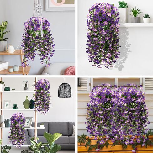 2 Pcs Artificial Hanging Flowers for Outdoors, UV Resistant Fake Hanging Flowers for Spring Outdoor Decor, Faux Hanging Flowers for Garden Front Porch Patio Window Decor, Silk Flowers for Home Decor in Saudi Arabia