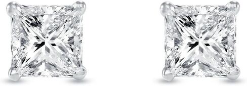 1 Ct. Princess Cut Diamond Stud Earrings 14k White Gold for Women | Comfortable Basket Screw Back, Everyday & Formal Wear Jewelry in Kuwait