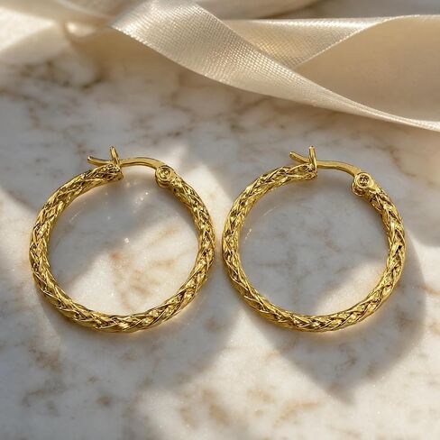 14K Gold Hypoallergenic Hoop Earrings for Women Weave Design Gold Hoops Timeless Everyday Luxury Earrings Perfect Mother’s Day and Birthday Gifts in Saudi Arabia