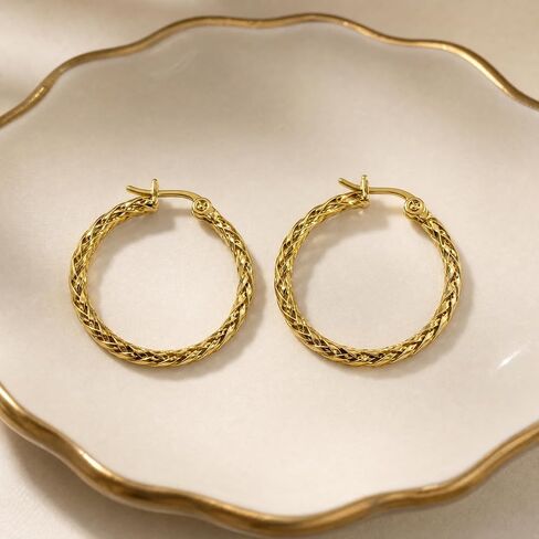 14K Gold Hypoallergenic Hoop Earrings for Women Weave Design Gold Hoops Timeless Everyday Luxury Earrings Perfect Mother’s Day and Birthday Gifts in Saudi Arabia