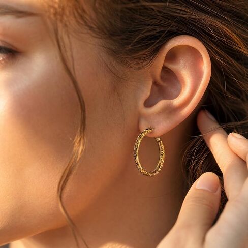 14K Gold Hypoallergenic Hoop Earrings for Women Weave Design Gold Hoops Timeless Everyday Luxury Earrings Perfect Mother’s Day and Birthday Gifts in Saudi Arabia