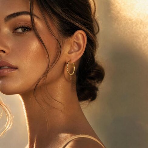 14K Gold Hypoallergenic Hoop Earrings for Women Weave Design Gold Hoops Timeless Everyday Luxury Earrings Perfect Mother’s Day and Birthday Gifts in Saudi Arabia