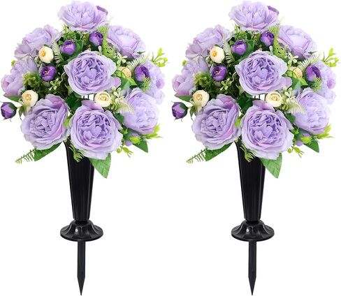 Wocst 2Sets Grave Decorations for Cemetery Memorial Flowers with Vases for Grave Decor Weatherproof,NO-Fading in Saudi Arabia
