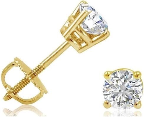 14K Yellow Gold Round Diamond Stud Earrings, 1/2 Carat Total Weight, Screw Back in Kuwait