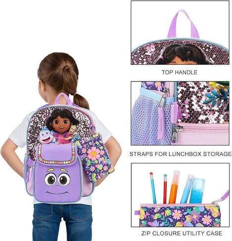 Bioworld Dora the Explorer Animated 5-Piece 16" Backpack And Lunch Set For School & Travel in Kuwait