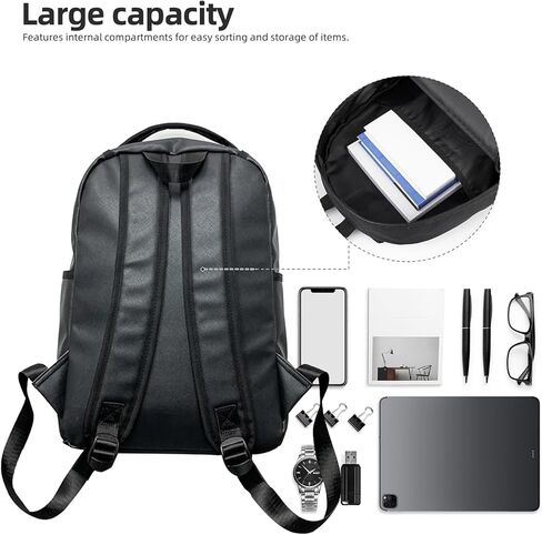 Vintage Stylish Backpack - Laptop PU Leather Rucksack, Lightweight Commuter & Travel Bag, Unisex Fashion Daypack (Black, One Size) in Kuwait