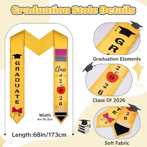 Graduation Sash,Teacher Graduation Stole,Unisex Adults Graduation Stole Class of 2026 for Graduation Ceremony,Graduation Gifts in Saudi Arabia