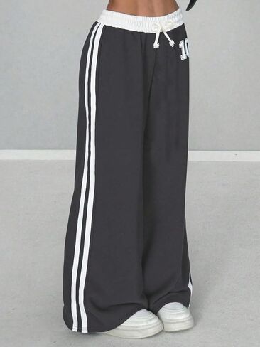 Women's Side Stripe High Waist Wide Leg Sweatpants Casual Summer Streetwear Track Pants in Kuwait