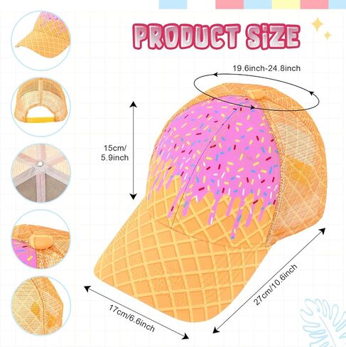 قبعات Hercicy Ice Cream بالتنقيط للنساء قبعة بيسبول الآيس كريم قبعة الشمس قبعة في الهواء الطلق للرجال والنساء قبعة قابلة للتعديل in Kuwait