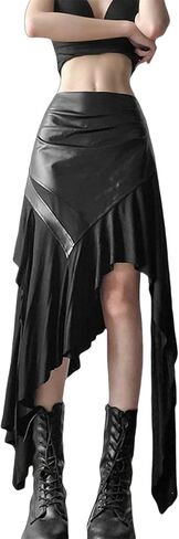 TOMETO STAR Punk Asymmetrical Long Maxi Skirt for Women - Leather Goth Grunge Emo, Vacation Club in Saudi Arabia
